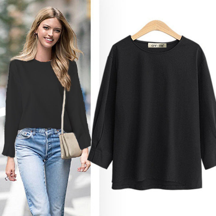 Damen lässiges Langarmshirt mit weitem Schnitt und elegantem Rundhalsausschnitt Drune
