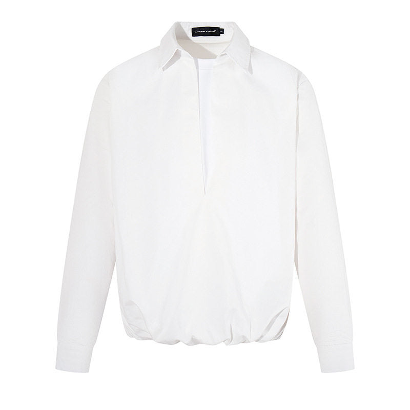 Damen Elegante Bluse mit verdeckter V-Schlitzfront, Hemdkragen und elastischem Saum Drune
