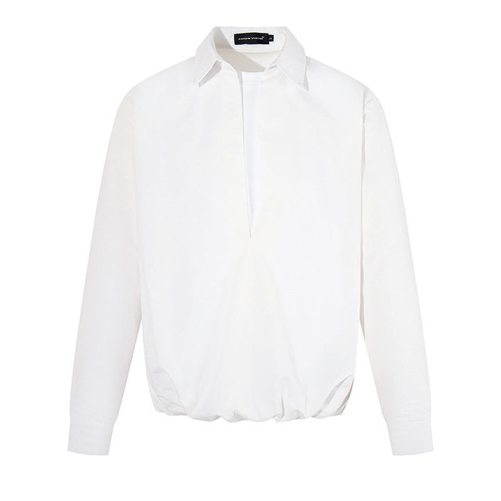 Damen Elegante Bluse mit verdeckter V-Schlitzfront, Hemdkragen und elastischem Saum Drune