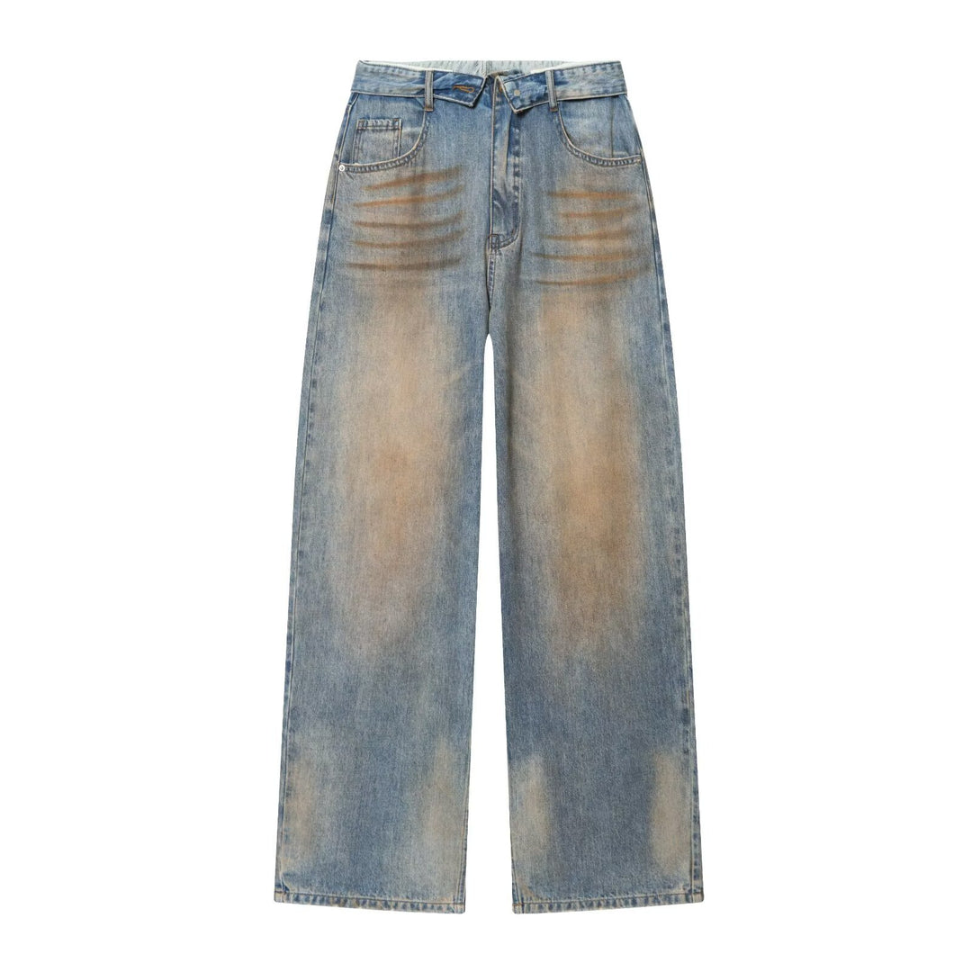 Damen High‑Waist Denimhose mit weitem Bein und vintage Waschung Drune