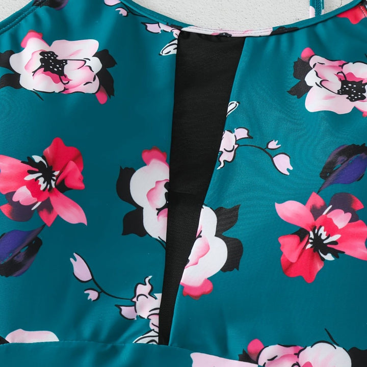 Damen Einteiliger Badeanzug mit modischem floralem Design und schickem Schwarz Drune