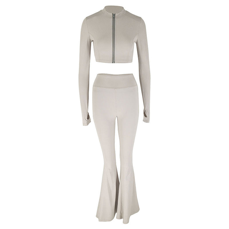 Damen Sportliches Set mit hohem Bund und zippered Crop-Oberteil Drune