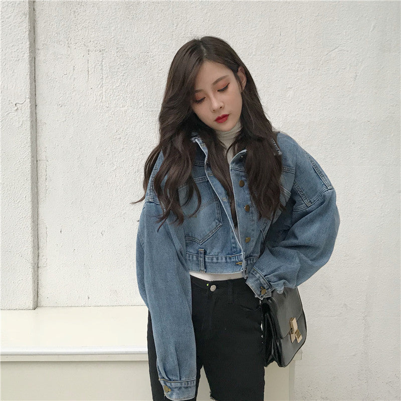 Damen cropped Denimjacke mit oversized Schnitt Drune