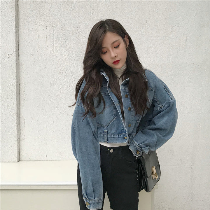 Damen cropped Denimjacke mit oversized Schnitt Drune