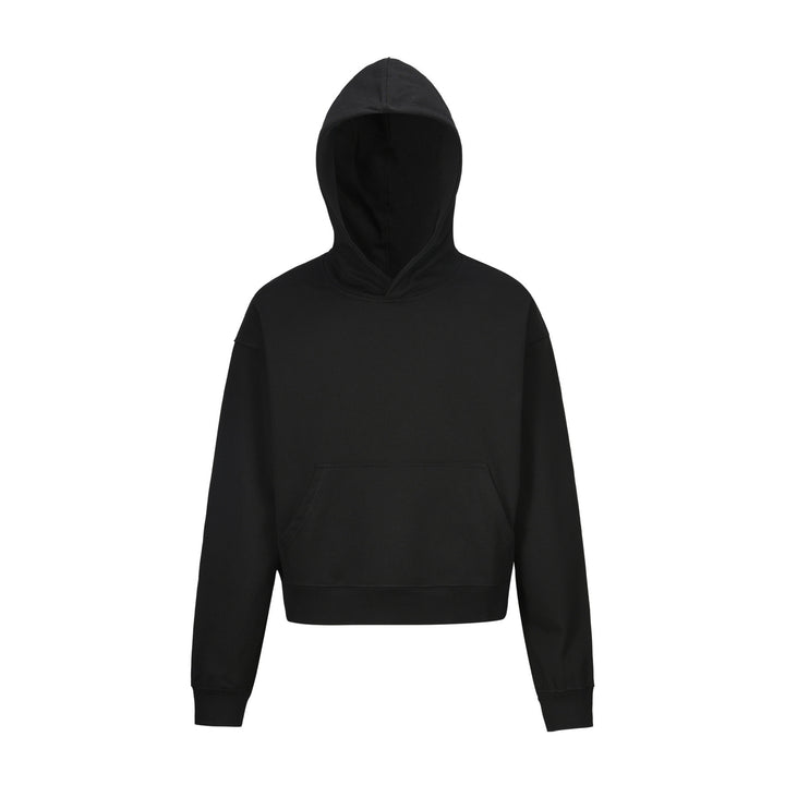Damen nan kurzgeschnittener Boxy-Kapuzenpullover mit Kängurutasche und geripptem Komfortbund Drune