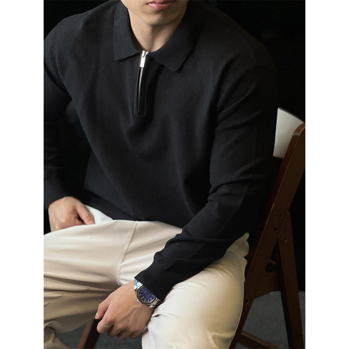 Herren Modisches Langarm Poloshirt mit Reißverschluss Drune