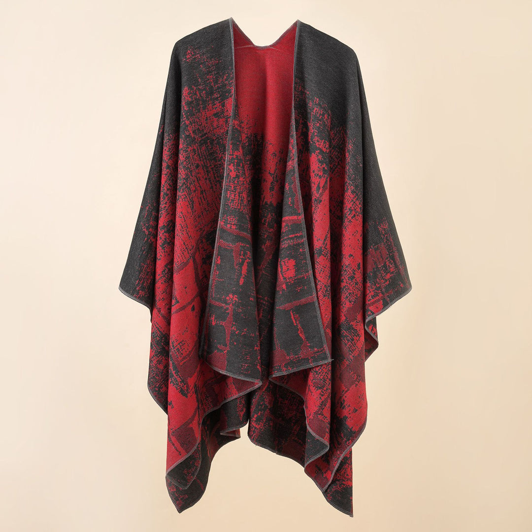 Damen Wollmix-Cape mit grafischem Jacquard, offenem Kimono-Fall und weichfallender Drapierung Drune