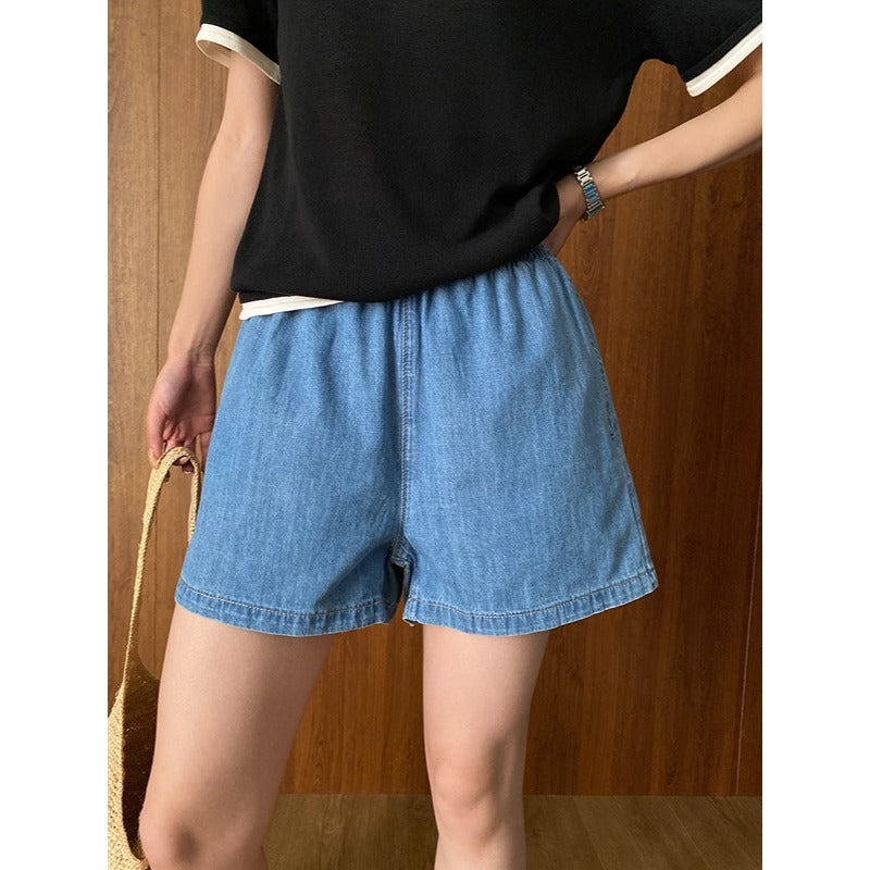 Damen Jeansshorts mit elastischem Bund und weitem Schnitt Drune