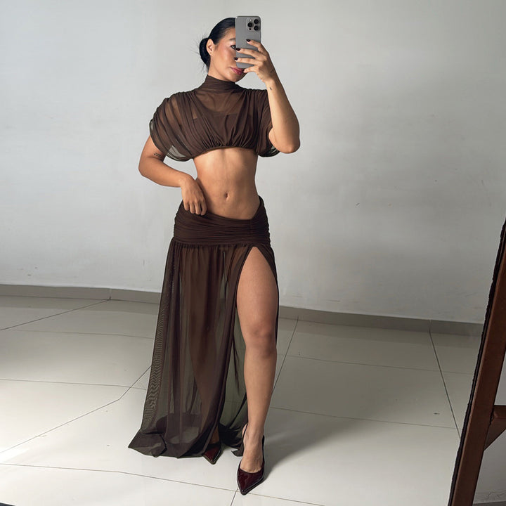 Damen Elegantes und figurbetontes Cut-Out Kleid mit hochgeschlossenem Design Drune