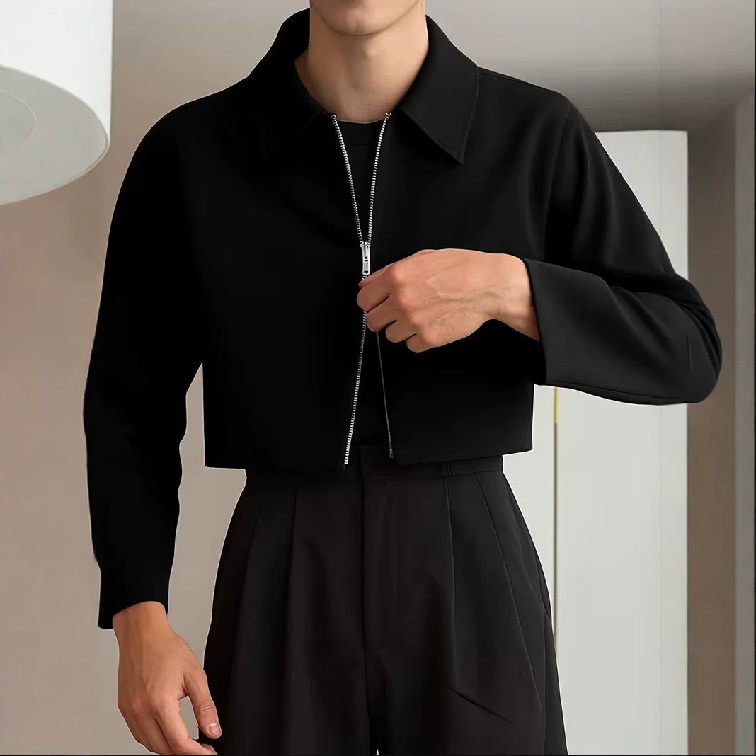 Damen Cropped Jacke mit Hemdkragen und durchgehendem Reißverschluss Drune