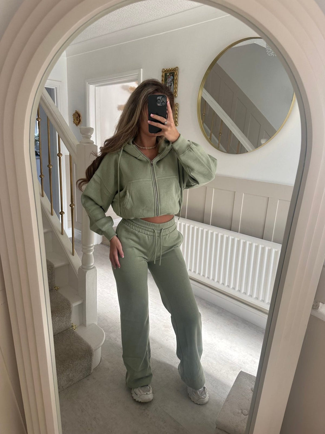 Damen lässiger Zip-Hoodie und weit geschnittene Jogginghose Set Drune