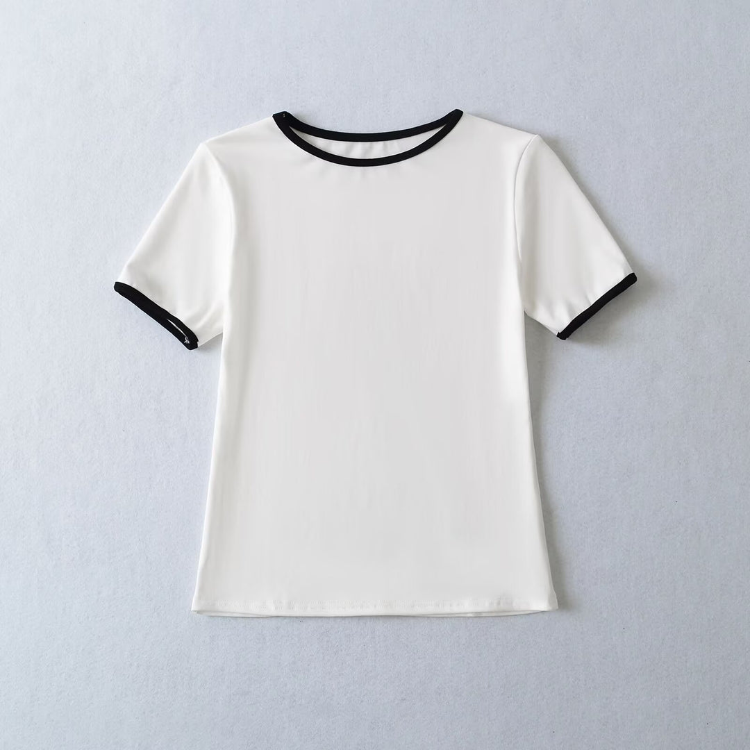 Damen klassisches T-Shirt mit kontrastierenden Ärmelabschlüssen und hochwertiger Baumwolle Drune