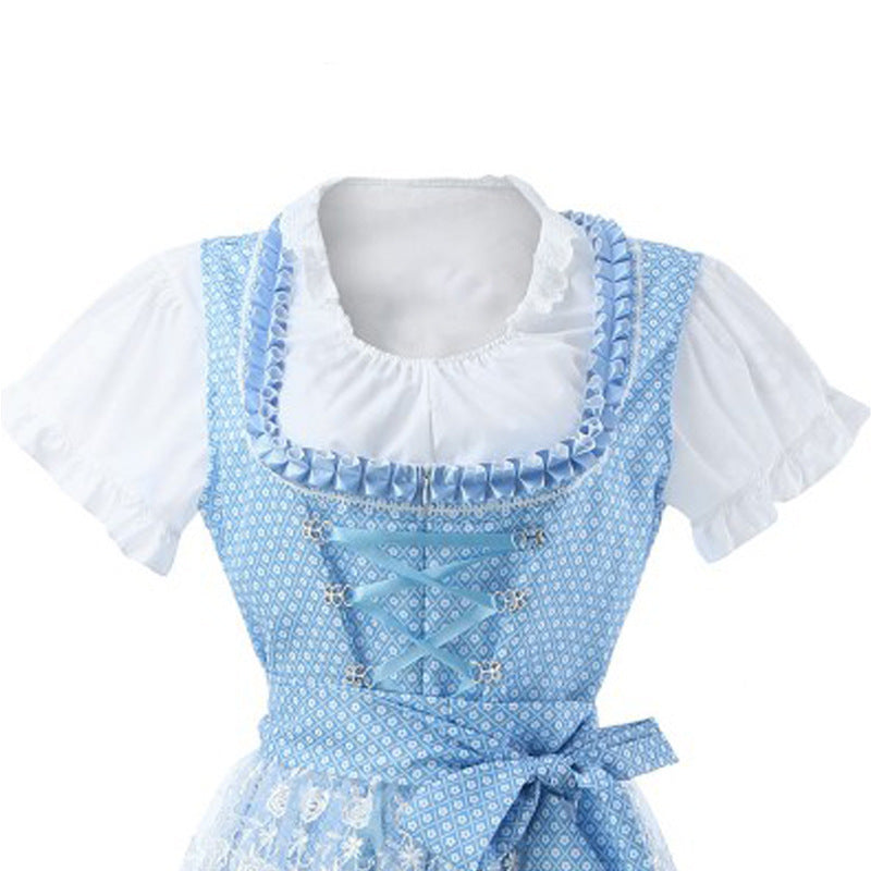 Damen nan romantisches Alpenkleid mit geschnürtem Mieder, Spitzeneinsatz und Taillenschärpe Drune