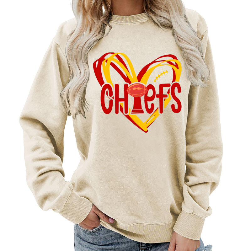 Damen Sweatshirt mit Herzmotiv und kreativen Sportgrafiken Drune