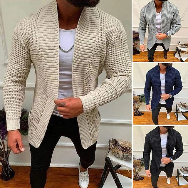 Herren Grobe Strickjacke mit offenem Design und tiefem Kragen Drune
