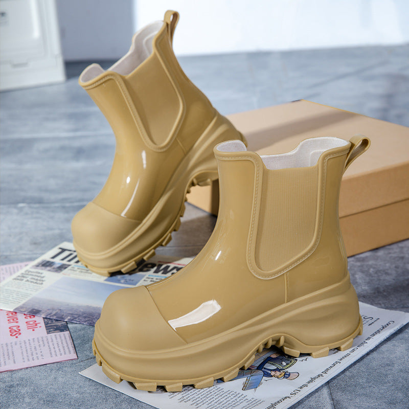 Damen Plateau-Gummistiefelette im Chelsea-Stil mit robuster Lug-Sohle Drune