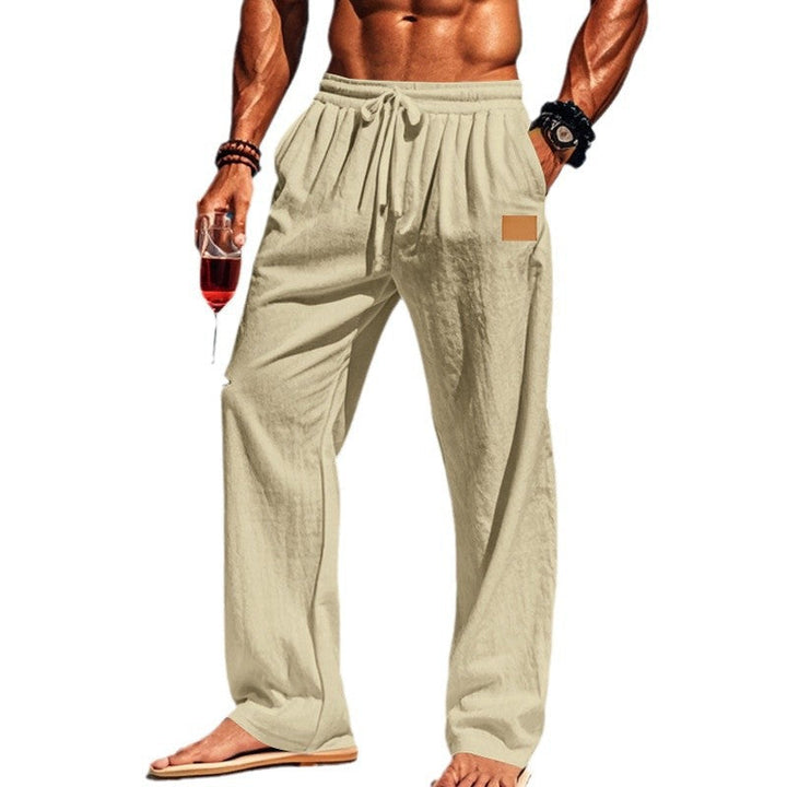 Herren nan maritime Leinen-Freizeithose mit weitem Bein elastischem Tunnelzugbund und Eingrifftaschen Drune