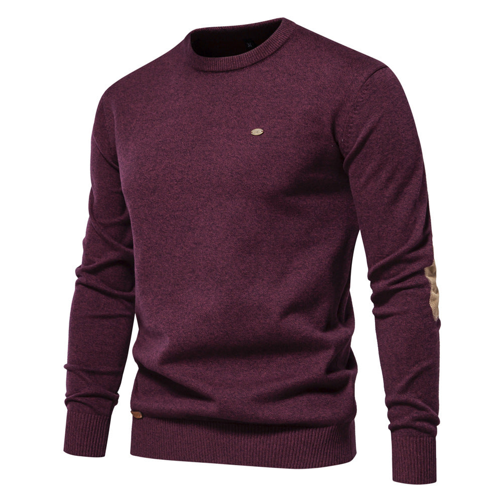 Herren Rundhals Pullover aus feiner Baumwolle mit eleganten Ellbogenpatches Drune