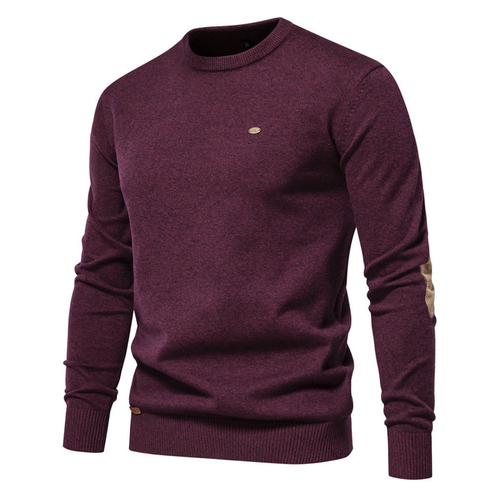 Herren Rundhals Pullover aus feiner Baumwolle mit eleganten Ellbogenpatches Drune