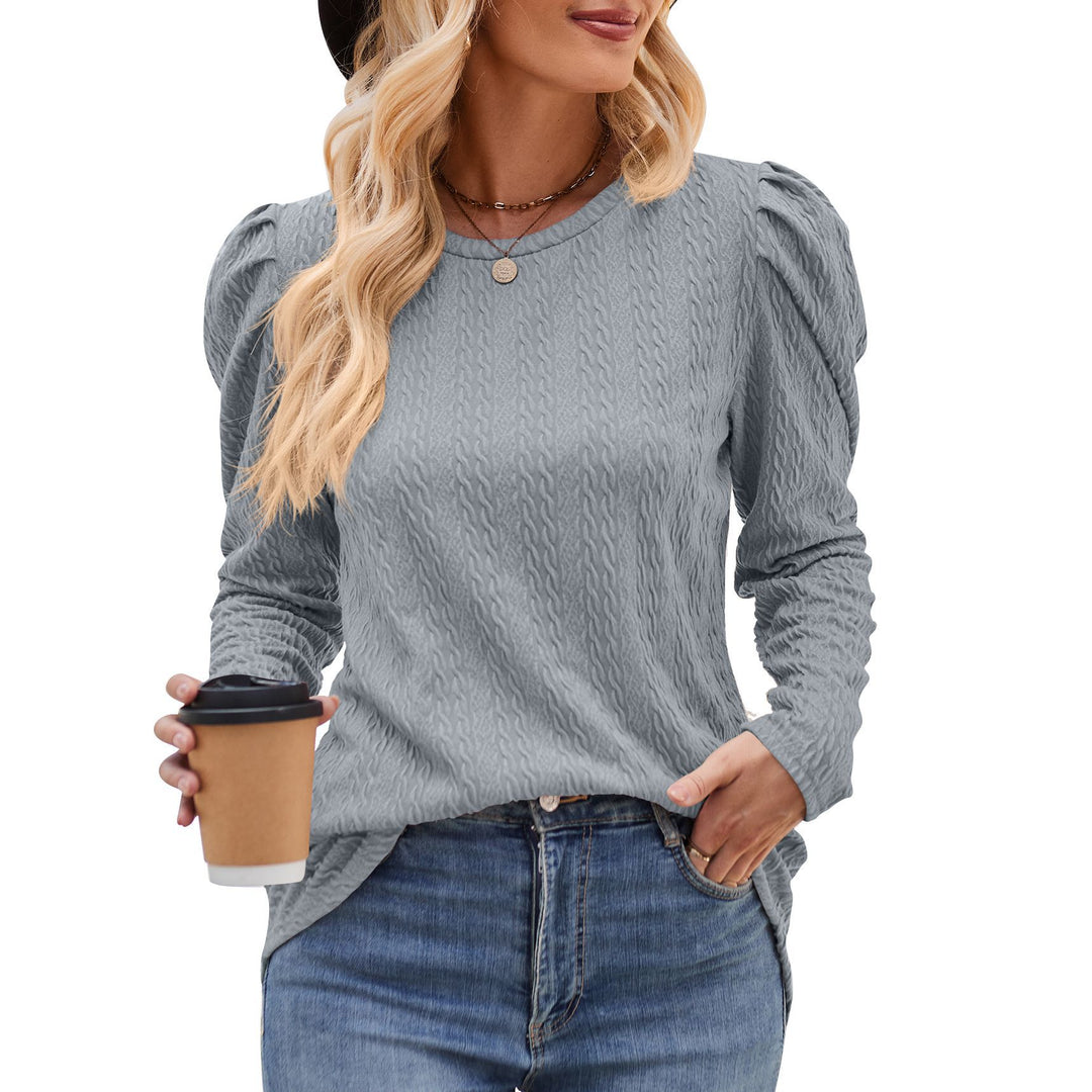 Damen elegantes Langarmshirt mit strukturiertem Muster und Puffärmeln Drune