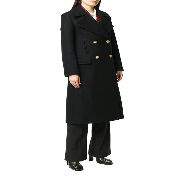 Damen Doppelreihiger Mantel im Military‑Look mit goldenen Zierknöpfen Drune