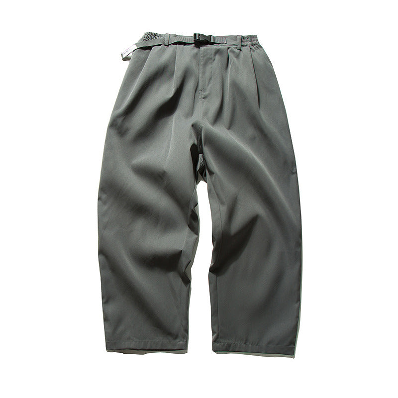 Herren Weitgeschnittene Relaxed-Hose mit elastischem Bund, Bundfalten und integriertem Webgürtel Drune
