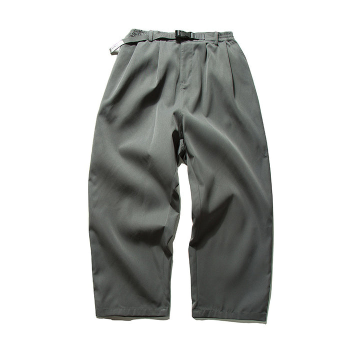 Herren Weitgeschnittene Relaxed-Hose mit elastischem Bund, Bundfalten und integriertem Webgürtel Drune