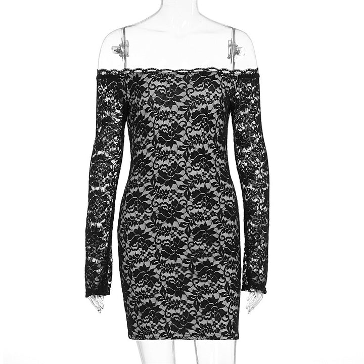 Damen Spitzenkleid mit schulterfreiem Design und langem Arm Drune