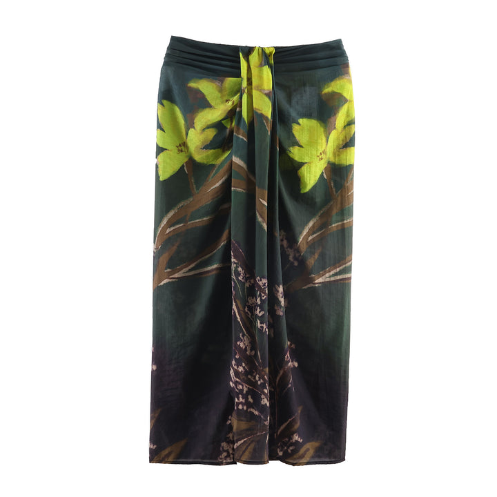 Damen nan fließender Maxirock mit Drapierung am Bund und floralem Aquarellprint Drune