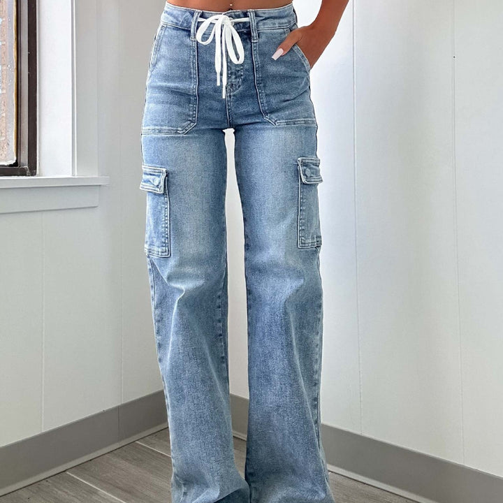 Damen Cargo-Jeans mit weitem Bein und verstellbarem Bund Drune