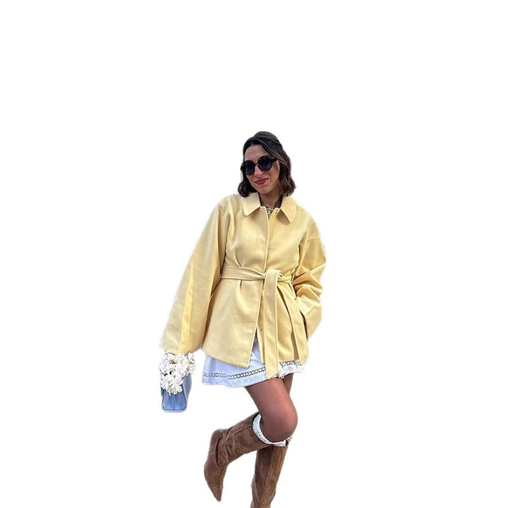 Damen Kurzmantel mit Bindegürtel, kastiger Oversize‑Silhouette und weiten Ärmeln Drune