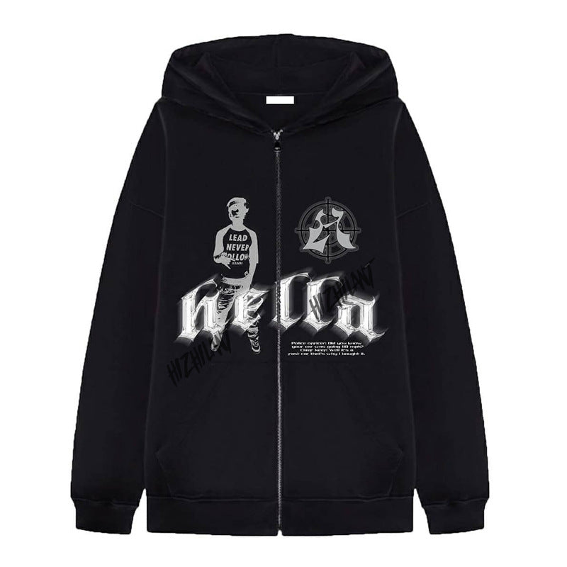 Unisex nan Kapuzenjacke mit durchgehendem Reißverschluss oversized Schnitt und markantem Grafikprint Drune