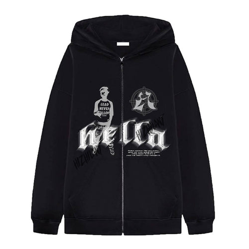 Unisex nan Kapuzenjacke mit durchgehendem Reißverschluss oversized Schnitt und markantem Grafikprint Drune