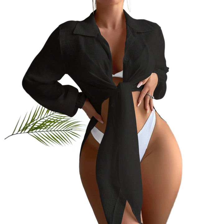 Damen Lässige Strandbluse mit leichten Stoff und Knopfdetails Drune