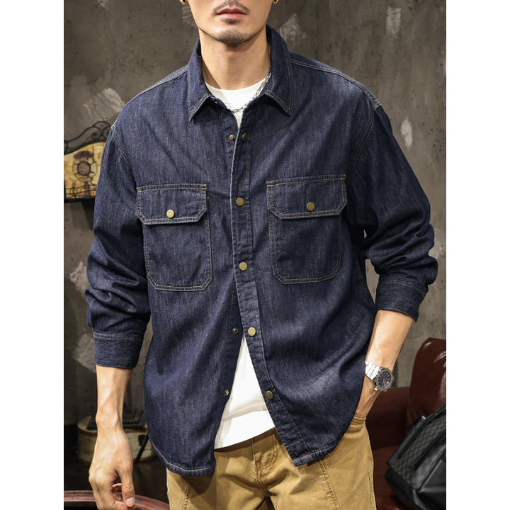 Herren Jeans-Worker-Hemdenjacke mit Druckknopfleiste und Overshirt-Schnitt Drune