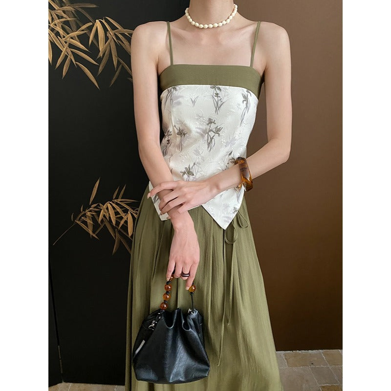 Damen Maxikleid mit floralem Oberteil und tiefem Rückenausschnitt Drune