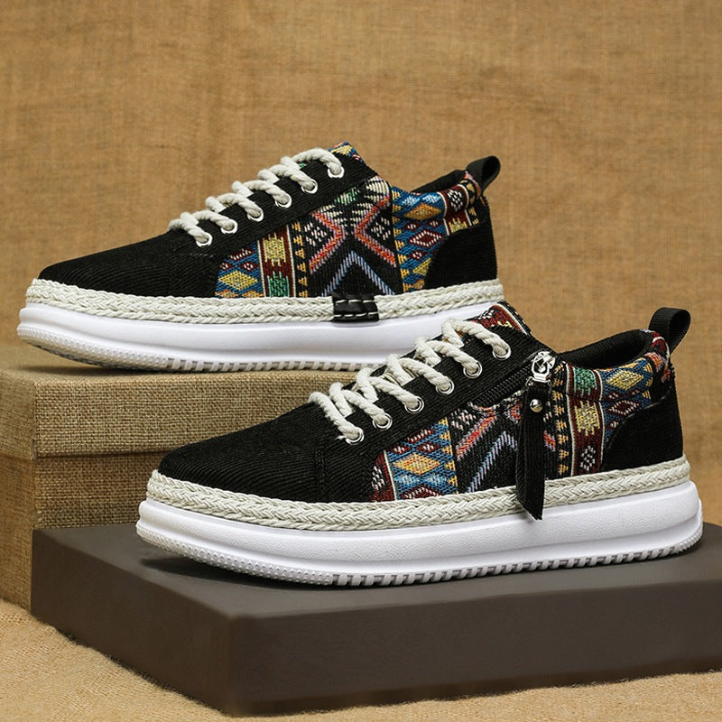 Damen espadrille-inspirierte Plateau-Sneaker mit gewebten Ethno-Einsätzen, seitlichem Reißverschluss und gedämpfter Leichtsohle Drune