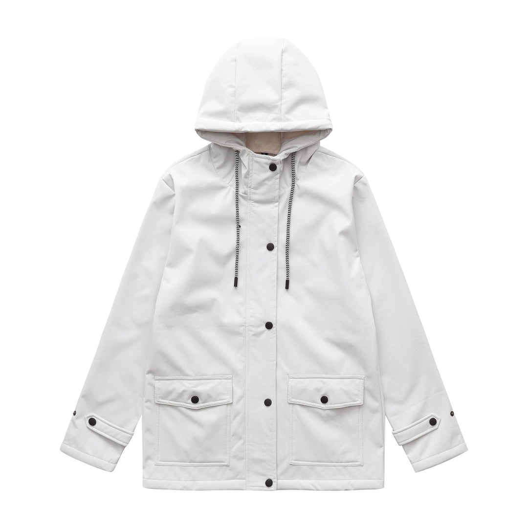 Damen nan wasserabweisender Parka mit Kapuze, fleecegefütterter Innenseite und großen Pattentaschen Drune