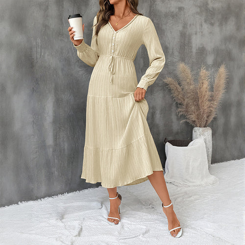 Damen Langes Wickelkleid mit Taillenbindung Drune