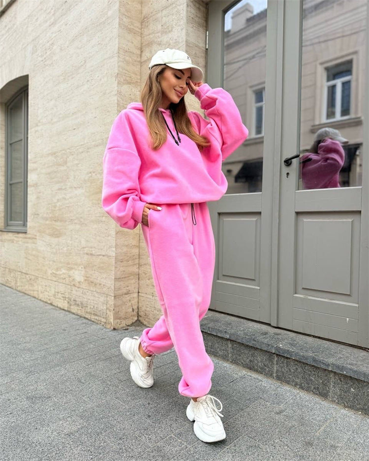 Damen Bequemes Fleece-Hoodie und Jogginghose Set Drune