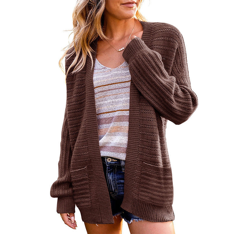 Damen Strickjacke mit tiefem V-Ausschnitt und strukturiertem Design Drune