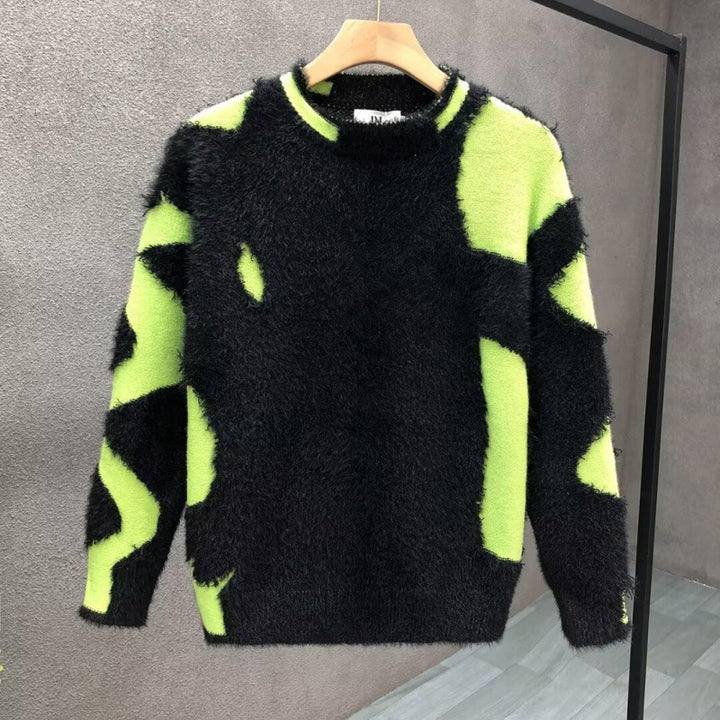 Unisex Flauschiger Oversize-Strickpullover mit abstraktem Destroy-Detail und Strukturmix Drune
