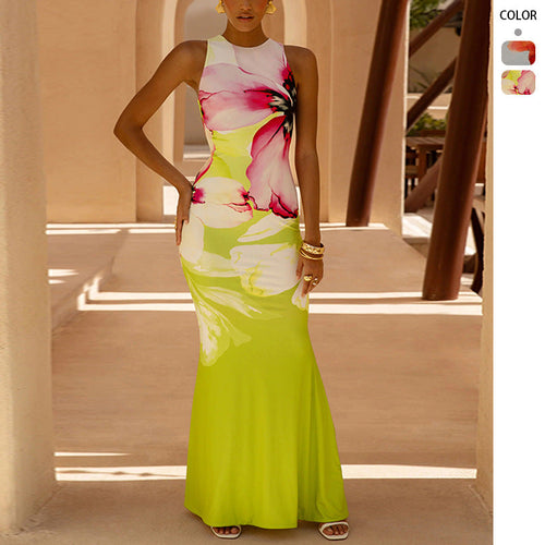 Damen Maxikleid mit floralen Akzenten und figurbetontem Schnitt Drune