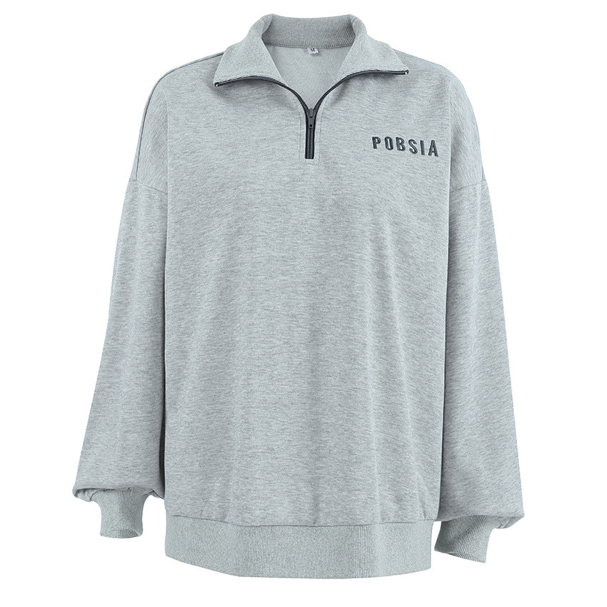 Damen Oversized Sweatshirt mit Stehkragen und gesticktem Logo Drune