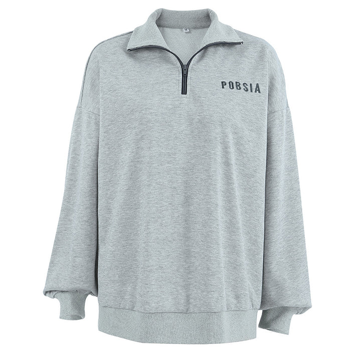 Damen Oversized Sweatshirt mit Stehkragen und gesticktem Logo Drune