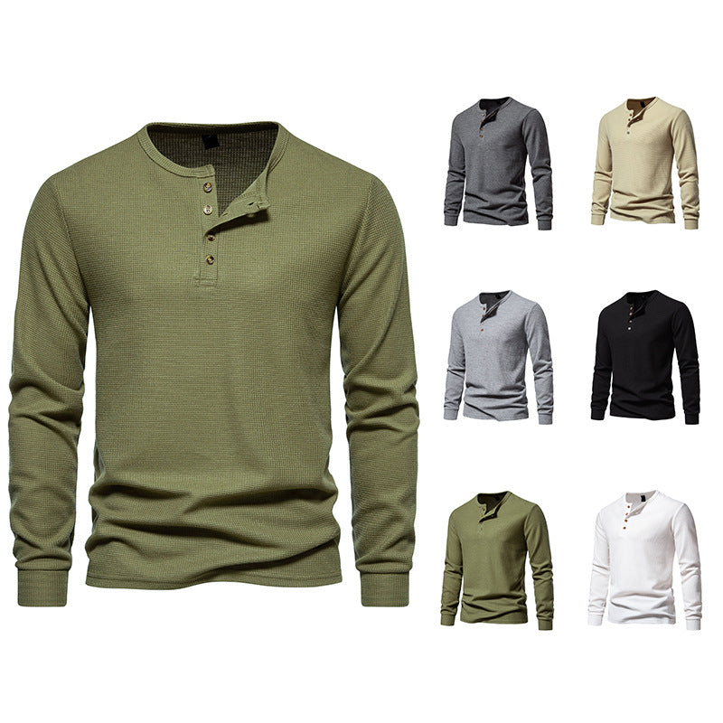 Herren Langarm-Henley-Shirt mit strukturiertem Oberflächenmuster und praktischen Knopfdetails Drune