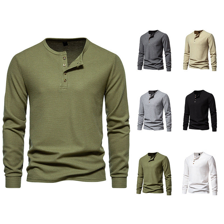 Herren Langarm-Henley-Shirt mit strukturiertem Oberflächenmuster und praktischen Knopfdetails Drune