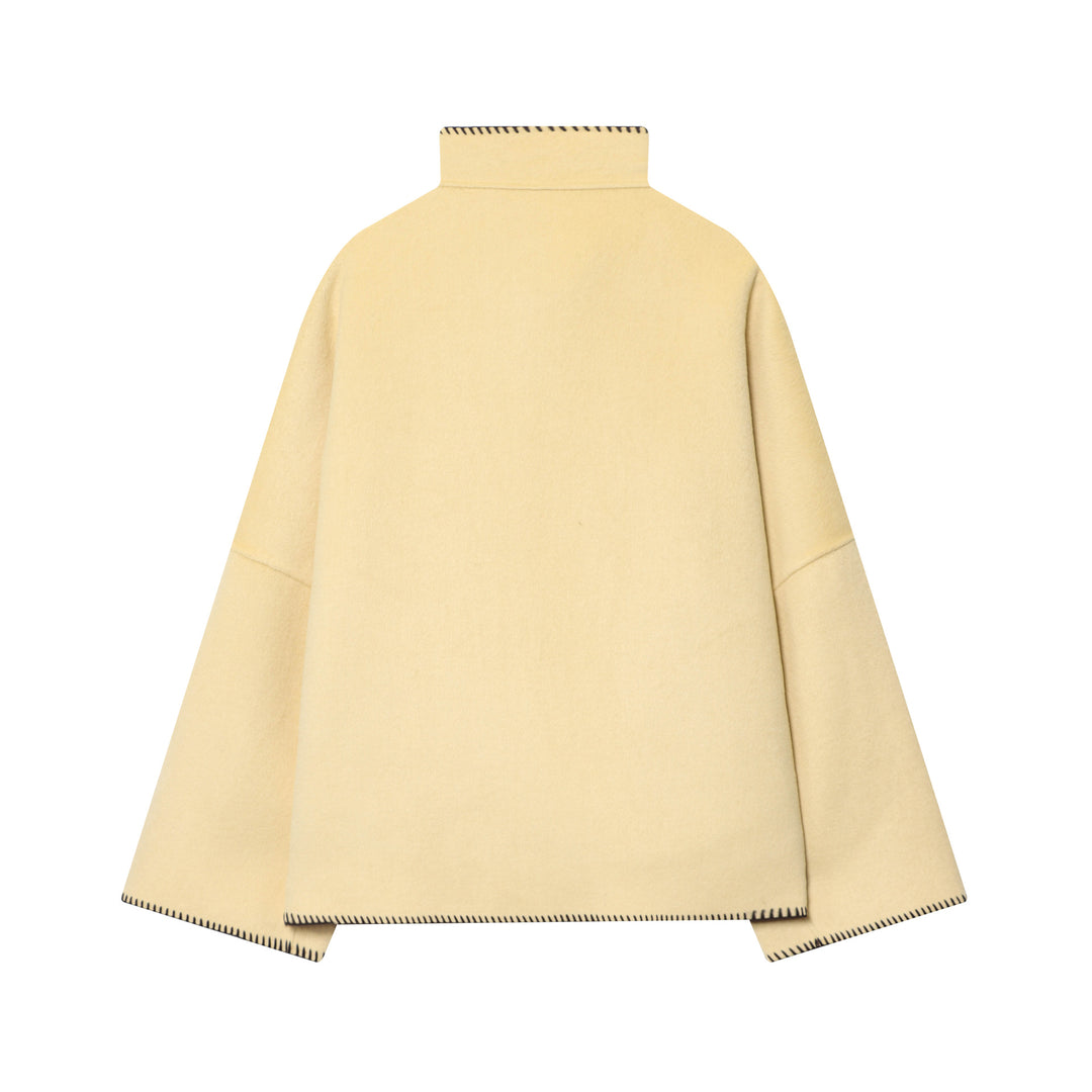 Damen Cape-Mantel mit Stehkragen, asymmetrischer Knopfleiste und Ziernaht Drune