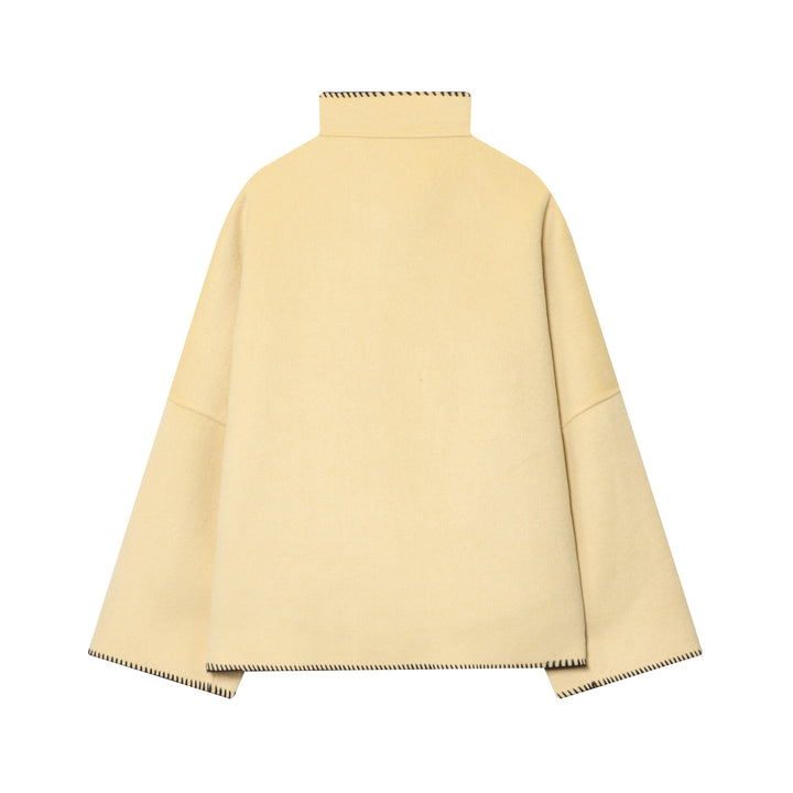 Damen Cape-Mantel mit Stehkragen, asymmetrischer Knopfleiste und Ziernaht Drune