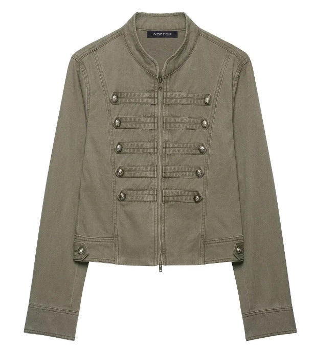 Damen Kurzblouson im Boxy‑Cut mit hohem Stehkragen, verdecktem Reißverschluss und elastischem Saum Drune